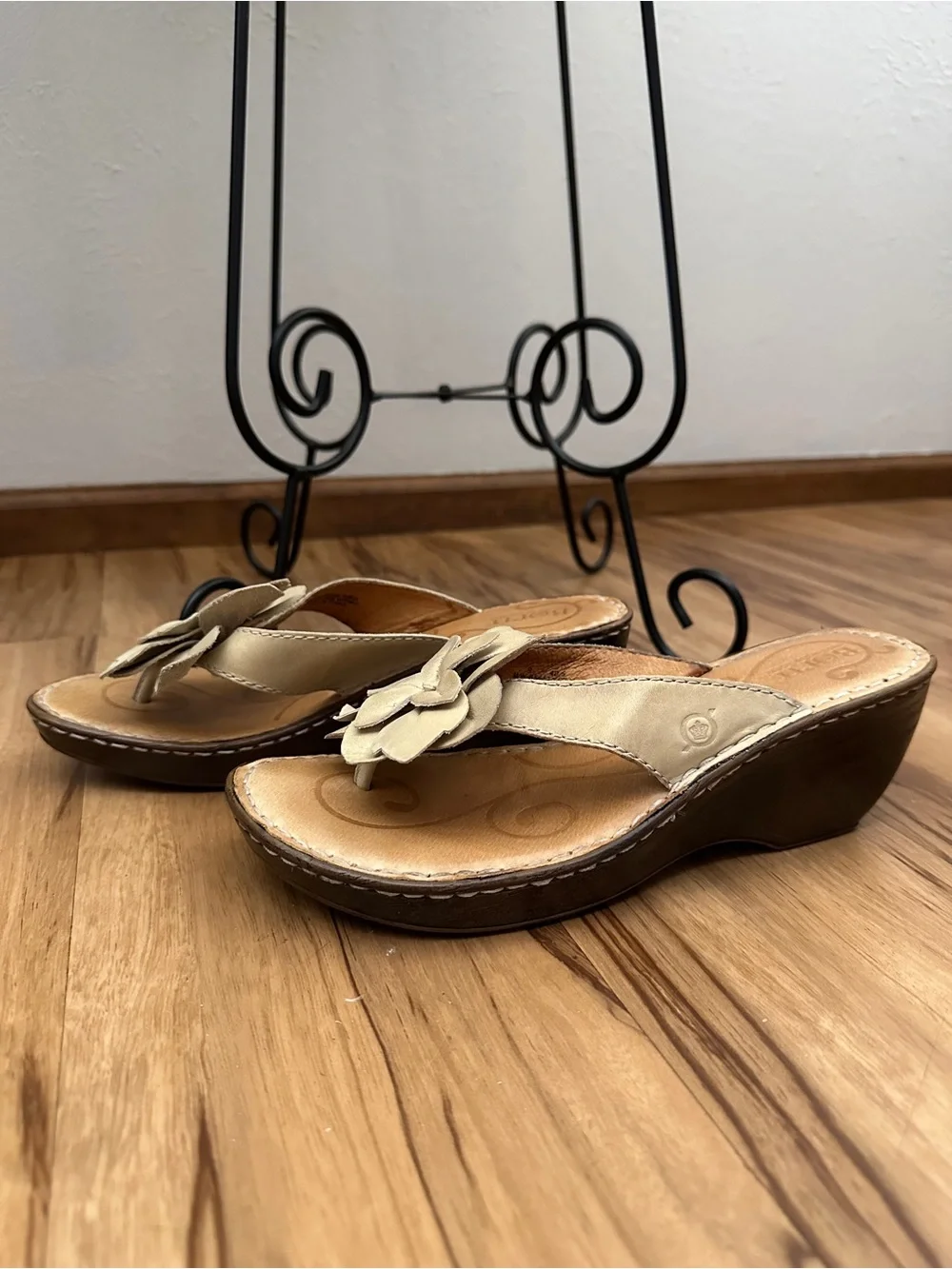 Born Tan Flower Thong Wedge Sandals